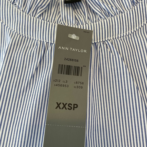 Ann Taylor Striped Ruffle Neck, button Shoulder Shirt - Picture 8 of 11